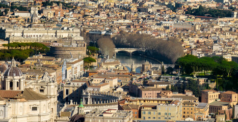 Wall Mural - Aerial view on the houses and buildings of the historic center of Rome, Italy.