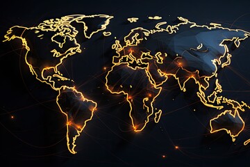 Poster - global map crisscrossed with lines representing intricate dance delivering goods across the world.