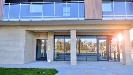 Wall Mural - Panoramic windows of new commercial premises. Commercial property in development standard for rent.