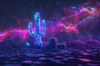 cactus, neon cactus, cyberpunk cactus, cactus in the desert, Vibrant desert cacti illuminated in a neon glow, cactus in the dark