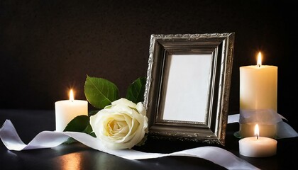 Wall Mural - Funeral photo frame with ribbon