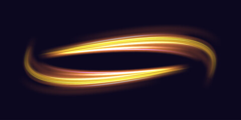 Poster - Long exposure of motorways as speed. Neon spiral lines in yellow blue and purple colors. Image of speed motion on the road.