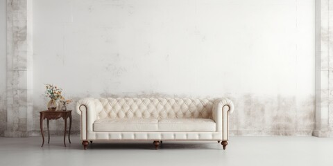 Wall Mural - White room with vintage-style leather sofa