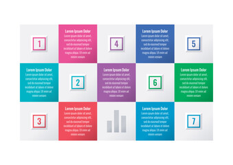 colorful squares infographic template. seven steps information template. Infographic template for education, industry, science, business, printing, technology world