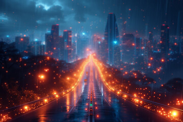 Aufkleber - futuristic smart city with interconnected infrastructure, envisioning a technologically advanced urb