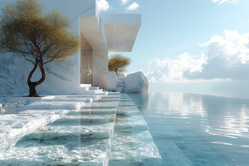 Poster - a house with reflective exterior paint, reducing heat absorption and contributing to a cooler indoor