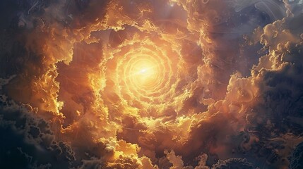 Wall Mural - Mysterious portal surrounded by swirling clouds and shimmering light, hinting at the possibility of other dimensions and realms