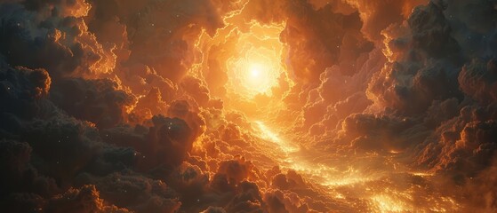 Wall Mural - Mysterious portal surrounded by swirling clouds and shimmering light, hinting at the possibility of other dimensions and realms