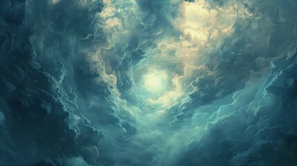 Wall Mural - Mysterious portal surrounded by swirling clouds and shimmering light, hinting at the possibility of other dimensions and realms