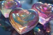 heart and rose shaped glass decorations in iridescent colours. 