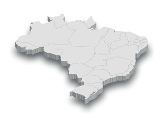  3d Brazil white map with regions isolated