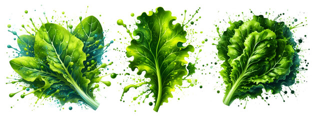 Wall Mural - salad lettuce watercolor hand drawn on white background