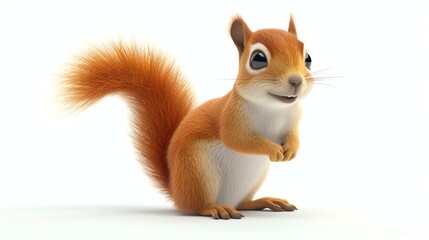 Wall Mural - A charming and adorable 3D rendering of a squirrel, showcasing its cute features and playfulness, set against a clean white background.