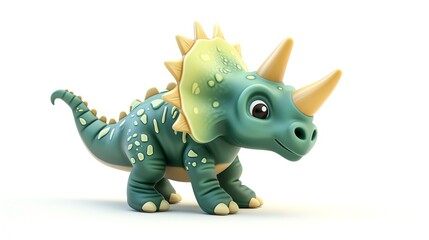 Wall Mural - A delightful 3D rendering of a cute triceratops, showcasing its vibrant colors and friendly expression, set against a pristine white background. Perfect for adding a touch of whimsy and char