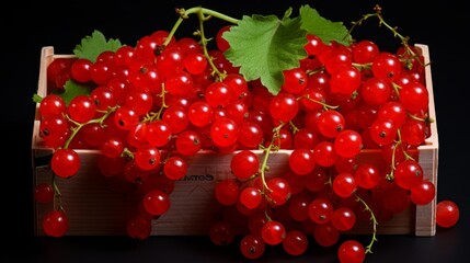 Poster - A box packed with vibrant red currants, close-up realistic photo Generative AI