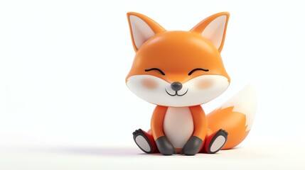 Wall Mural - A delightful 3D render of a cute fox, with its fluffy fur and adorable face, standing against a pristine white background. This charming creature will add a touch of whimsy to any project or