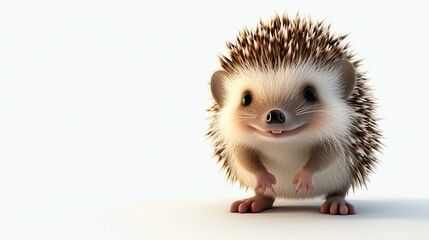 Wall Mural - A delightful 3D rendering of an adorable hedgehog placed on a clean white background. This charming little creature with spiky quills is perfect for adding cuteness to any project or design.