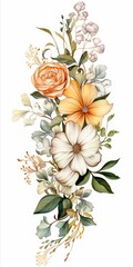 Aufkleber - Generative AI A gorgeous cluster of fresh flowers arranged neatly on a white background, offering a clean area for adding event details or custom text overlays. in the style of feminine sticker art, a