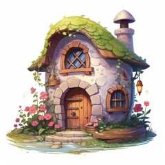 Poster - Generative AI A magical tiny house with a cobblestone pathway and a cozy hearth inside.