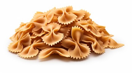 Poster - A mound of farfalle pasta captured in a close-up realistic photo against a white background Generative AI