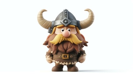 Wall Mural - A charming and adorable 3D illustration of a viking, sporting a whimsical helmet with horns and a friendly smile, set against a clean white background. Perfect for adding a touch of Nordic c
