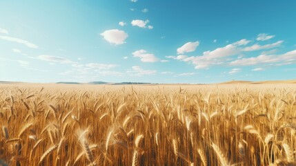 Aufkleber - Generative AI A picturesque rural landscape highlighting the vastness of mature wheat fields ready for harvest under a clear blue sky.