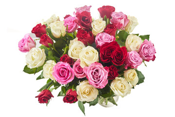 Wall Mural - Bouquet of roses isolated on white. Valentines day, 8 march or mother day floral gift.