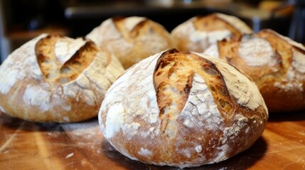 Poster - Generative AI Artfully scored boules of artisan bread, highlighting the contrast between crust and crumb.