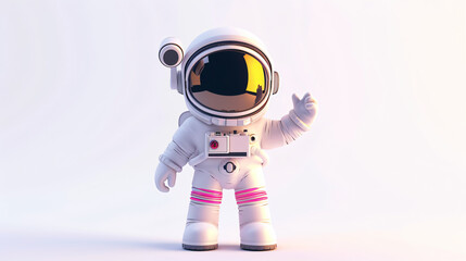 Wall Mural - A delightful 3D illustration of a cute astronaut, exuding charm and innocence. This endearing character is set against a crisp white background, ready to make any project take off!