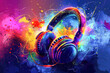 © julijadmi - World music day illustration with headphones exploding with bright colorful colors.