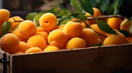 Aufkleber - Box filled with sweet, golden apricots, close-up realistic photo Generative AI