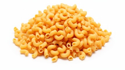 Poster - Close-up realistic photo featuring a small pile of cavatappi pasta on a white background Generative AI