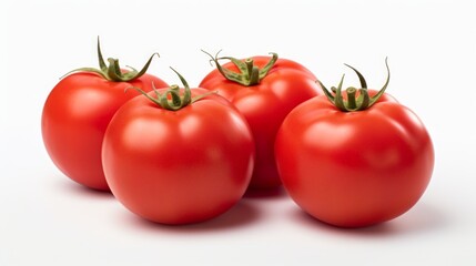 Poster - Close-up realistic photo of three plump, ripe tomatoes on a white background Generative AI