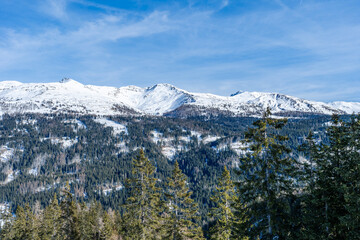 Wall Mural - Winter landscape with snow covered Dolomites in Kronplatz, Italy