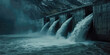 Hydroelectric Power in Motion. Close-up of cascading water from a hydroelectric dam, capturing the dynamic energy and flow.