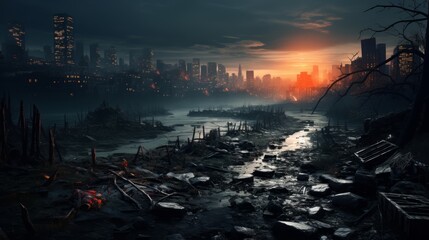 Aufkleber - Generative AI Decayed Metropolis