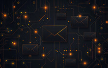 Abstract Technology Background With Mail Sign,email Marketing Or Newsletter Concep,black Background