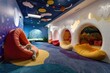 A vibrant playroom with colorful walls and flooring invites children to explore, create, and play in a stimulating environment filled with joy and creativity