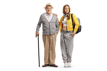 Wall Mural - Teenage girl posing next to her grandfather