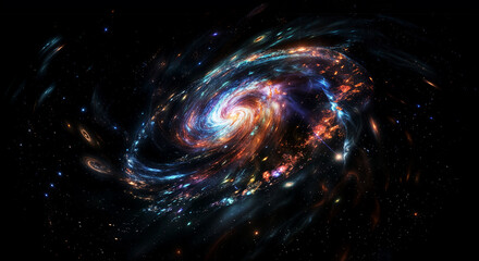 Wall Mural - spacescape of swirling galaxies and planets and stars and auroras,