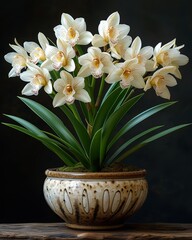 Wall Mural - Cymbidium Orchid closeup photograph