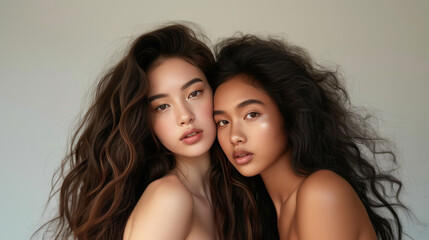 Wall Mural - Studio headshot of beautiful asian girls with natural beauty and glowing smooth skin.