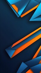 Wall Mural - Wall background banner art, abstract blue-orange geometric futuristic technology texture with triangle-shaped 3D shapes, backdrop for web design, wallpaper