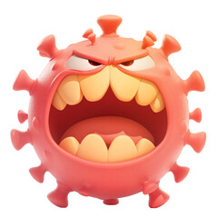 Isolated 3d cartoon bacteria, funny angry virus, cute microorganism on a white background. A parody, a caricature. The illustration is isolated on a transparent background.