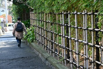 Poster - A traditional Japanese hedge made of bamboo. Residential background material.
