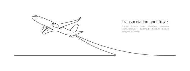 Wall Mural - One continuous line drawing of Airplane path. Business Concept of world travel and international flight airline in simple linear style. Air plane trip in Editable stroke. Doodle vector illustration