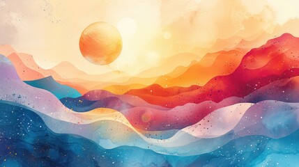 Poster - Vibrant Watercolor Backgrounds with Neon Splashes and Geometric Shapes