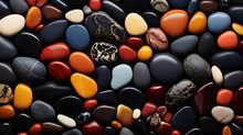 Abstract Background With Multi-colored Sea Pebbles. Texture Of Beach Rocks, Stones