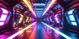Fototapeta  - Transforming an ultra-modern sci-fi corridor with a dynamic techno spectrum