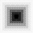 Pixelated gradient square background. Black dithered radial gradation texture. Retro bitmap game backdrop. Halftone 8 bit wallpaper. Vintage rectangle pixel art border. Vector fading overlay